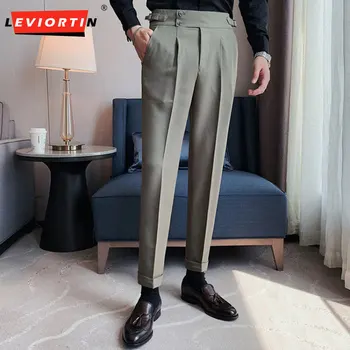 2023 kvaliteetne äri casual kõrge waisted sirge jalg salenemisele kärbitud püksid meestele korea versiooni väikesed jalad