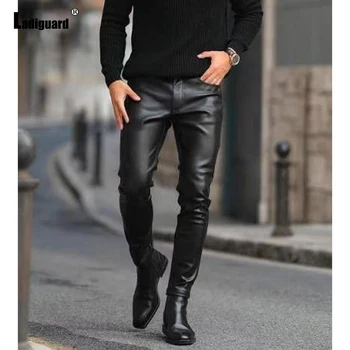 2024-Ameerika ja Euroopa Stiili Moe-Pu Nahast Püksid Meeste Vabaaja Skinny Püksid Must Pehme Faux Nahast Tantsu Hotpants