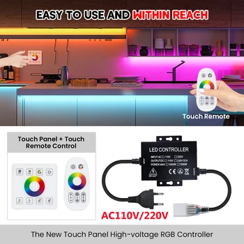 220V 110V Dual Control LED Kontroller Remote Touch Control + Touch Panel RGB Kontroller 10mm PCB RGB 5050 Neoon Valgus Ribad