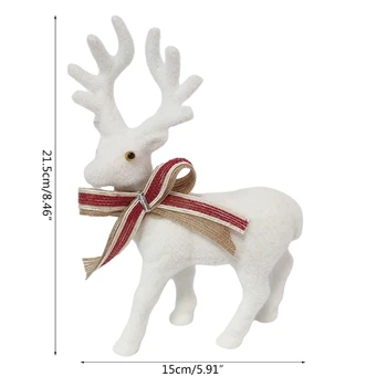 367A Jõulud Valged Flokeerimisega Seisab Põder Täidisega Palus Põhjapõdrad jaoks Nukk koos Bowknot Ornament Loomade Mudel Puhkus Xmas Kodu