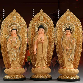 54CM Suur komplekt 3TK KODUS pühamu kaitse Budismi XI FANG SANSHENG Alalise Guan yin Amitabha Mahasthamaprapta Buddha kuju