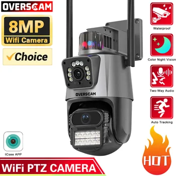 8MP 4K Väljas, Wifi, Kaamera, Anti-varguse Sireen Häire Dual Lens PTZ Speed Dome Ai Inimeste Avastada P2P videovalve iCSee
