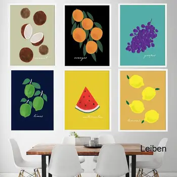 Cartoon Toit Puu-Lõuendile Maali Köögi Kaunistamiseks Arbuus Sidruni Ja Viinamarja Poster Art Modern Restoran Minimalistlik Pilt
