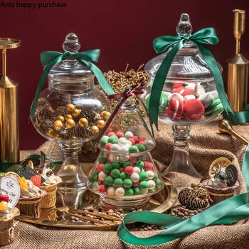 Glass Candy Purk koos kaanega Läbipaistev Jõulupuu Kuju Dekoratiivsed Jar Dekoratiivne Pudel Ekraan Pudel Toidu Mahuti