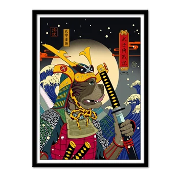 Jaapani-stiilis Koer Samurai Müüt Traditsioonilise Kunsti Maali Seina Art Lõuend Plakatid Ja Pildid elutuba Home Decor