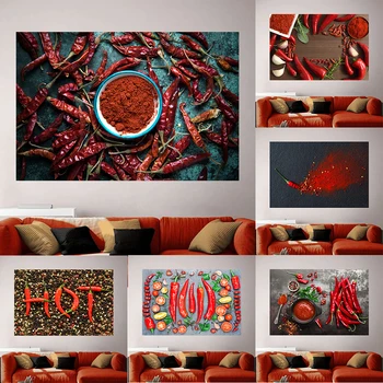 Kaasaegne Köök Plakatid ja Pildid Punane Chili Lõuendile Maali Seina Art Vürtsikas Toit Pilte elutuba Teenetemärgi Cuadros