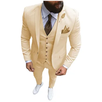 Klassikaline Meeste Ülikond Slim Fit 3 Tükki Custom Made Piir Rinnamikrofon Mees Kleit Peigmees Pulmas Smoking Pintsak Vest Püksid Kostüüm Homme