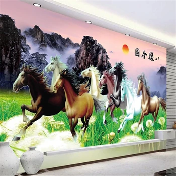 Kohandatud taustpildi 3D tahke seina maali kaheksa hobuse pildi maastikumaal elutuba seina paber home decor tapeet