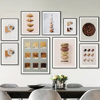 Kohv Leib Macaron Munad Toidu Plakatid, Prindid Pantone Kohvi Lõuend Seina Maali Kunst Pildid Köök Kohvik Kauplus Kodu Kaunistamiseks