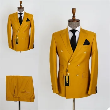 Kvaliteetne Meeste Ülikonnad Kaks Tükki Ilus Puuvillane Kevad Pulmad Sobib Kuldsed Custom Made Topelt Karavan Ametlik Mantel+Pant
