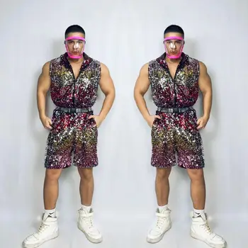 Litrid Bodysuit Mees Ööklubi Baar Gogo Jazz Tantsija Kostüüm Tulemuslikkuse Lihas-Mees Hip-Hop Dancewear Partei Komplekt