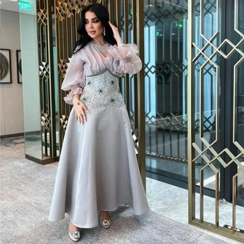 Lovestory Saudi Araabia Naised Kannavad Tanssiaiset Kleidid Pikkade Varrukatega Beaded Tiiva Vestidos De Noche Satiin Pool Tõmblukk Tagasi Õhtul Hommikumantlid