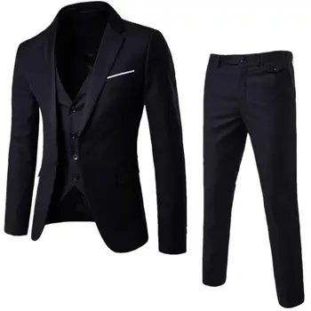 Meeste Kolm rõivakomplekti Meeste Ülikond Premium Meeste Pulm Sobiks Sätestatud Ametliku Äri Stiilis Slim Fit Mantel, Püksid, Vest Siidiseks