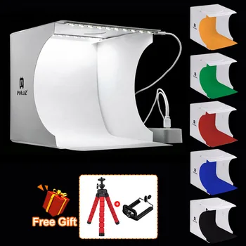 Mini Folding Lightbox Fotograafia, Fotostuudio Softbox 2 LED Light Soft Box Foto Taust Komplekt Light box DSLR Kaamera