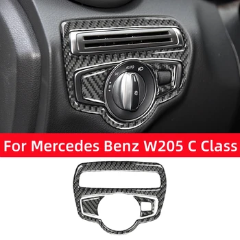 Mõeldud Mercedes Benz W205 C180 C200 C300 C GLC Klassi süsinikkiust Esitulede Lüliti Nupp Sisekujundus Raami Kleebis Auto Interjööri Aksessuaarid