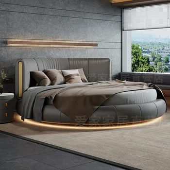 Nahk suur ümmargune voodi kahekordne kaasaegne minimalistlik laste romantiline printsess magamistuba luksus ringil paar hotel pulm voodi