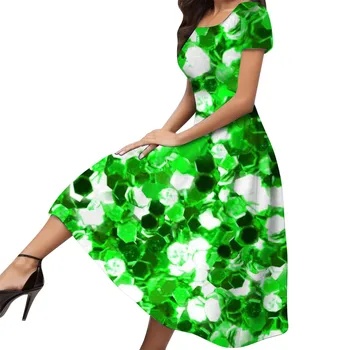 Naiste Kevadel Ja Suvel Moes Temperament Elegantne Roheline Teemastatud Trükitud ümber Kaela Lühikese Beach Särk kleidid Kõhn