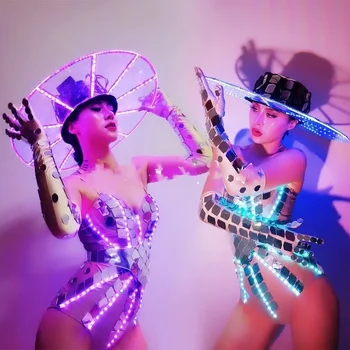Naiste LED Kleit Helendav Müts põlema Daamid Gogo Dance Riided Kostüüm Tulemuslikkuse Clubwear Pool Copslay