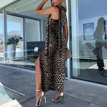 Naiste Seksikas Leopard Printida Õie Pilu, Ebaregulaarne Kleit 2023 Suvel Uus Kleit Naiste Slim Spagetid Rihm Päitsed Partei Ametliku Kleit