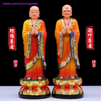 Paar 2TK Aasias KODU templi Altari Budismi Sakyamuni Amitabha Buddha jünger Vasakule ja paremale ANAN KAYE Dharma kaitsja kuju