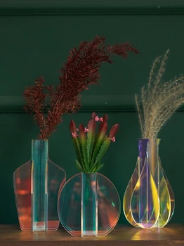 Põhjamaade Moodne Valgus Luksus Värviline Akrüül Vaas Kodus Kitsas Suu Disain Flower Arrangement