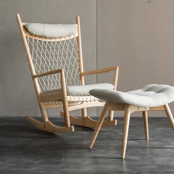 Põhjamaade täispuidust kiiktool, elutuba siesta tugitool disainer ühtne diivan tool net punane riie laisk tool
