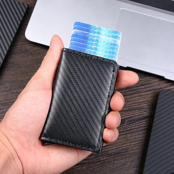 RFID-anti-varguse harja automaatselt rõdult kaardi bag Ultra-õhuke krediitkaardi metallist kaardi kott meeste multi-card rahakoti carbon fiber