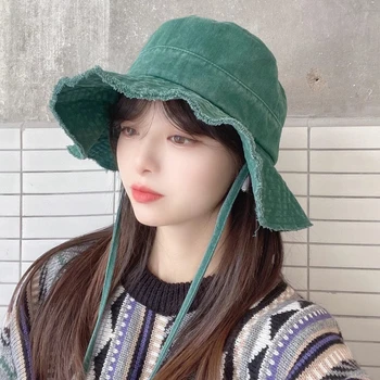Retro Lotus Nokk Tume Roheline Pestud Puuvillane Kopp Müts Riba Meestele Korea Denim Lõuend Päikesevarju Päike Kalamees Müts Naistele