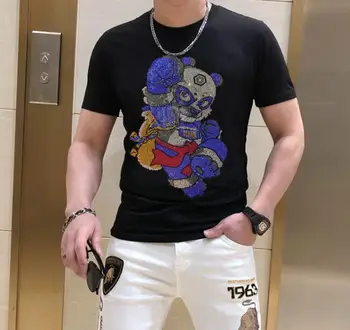 S-6XL Mens Anime T-särgi Disainer Rhinestone Meeste T-Särk Fashion Streetwear Hip-Hop Tee-särk Mees Tee