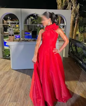 Saudi Araabia Elegantne Õhtukleidid Punane Satiinist Kõrge Kaeluse Tanssiaiset Kleidid Litrid Põranda Pikkus Ametlik Naiste Peokleidid