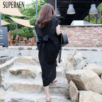 SuperAen Uus 2021 Suve-Naiste-Kleit-korea stiilis Pluz Suurusega Daamid Kleit Puuvill Värviga Ebaregulaarne Naiste Rõivad
