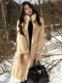 Talvel Seisavad Krae Paksenema Soe Keskel pikkus Imitatsioon Naarits Mantlid Solid Color Lihtne Lahti Mantel Naistele Elegantne Luksus Outwear