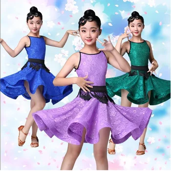 Tüdrukud ladina tantsu kleit Lapsed Salsa Dance kandke riideid Varrukateta Laste tulemuslikkuse Karneval ladina-Etapil kanda riideid