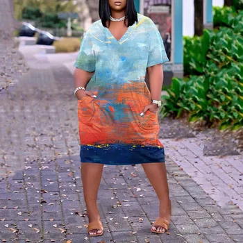 Uus Suvine Naiste Vabaaja Kleit Vintage Liblikas Kleit Midi Pool Õhtul Casual Sexy Aafrika Kleit V-Kaeluse Sundress Suured