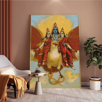 Vishnu Garuda Vahana Hinduism Vintage Print Kunst, Plakat, India Religiooni Lõuendile Maali Decor Seina Kleebised