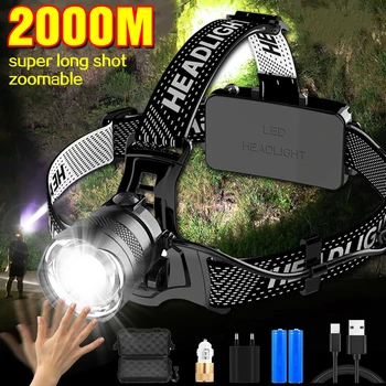 Võimas LED Sensor Esilaterna Zoomable Pikk Shot 18650 Esitulede USB Laetav, Telkimine Pea Taskulamp Väljas Avarii Kerge