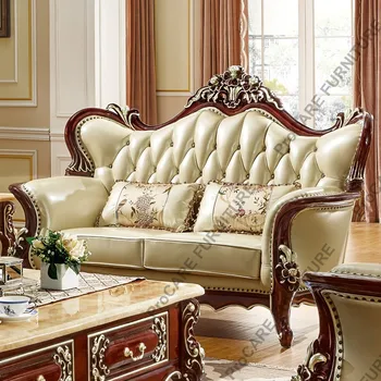 morder antiik luksuslik klassikaline Euroopa stiilis täispuidust nahast diivan elutoas, mööbel, diivanid